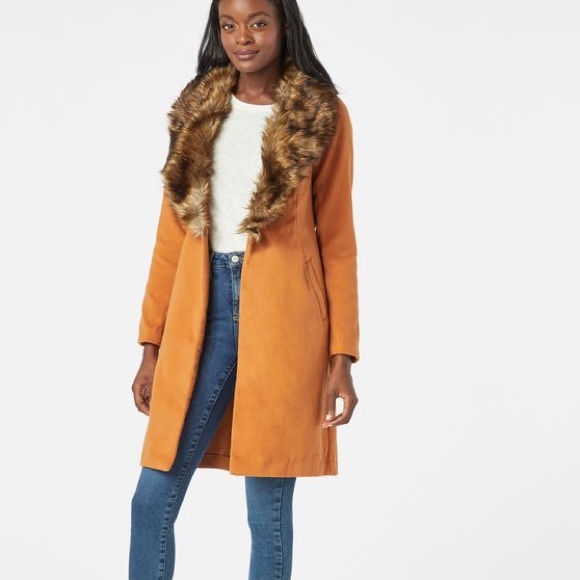 Jackets & Blazers - Mustard Yellow Faux Fur Trim Coat